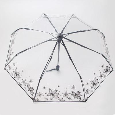 Transparent Folding Umbrella, Cute, Mini, Fresh, Simple, Sen Series, Trifold, Cherry Blossom Transparent Umbrella