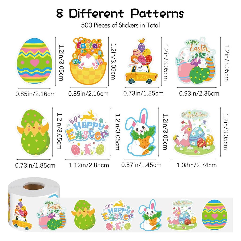 500pcs Happy Easter Stickers Cute Rabbit Egg Stickers Gift Sealing Labels Baking Package DIY Wrapping Box Gift Bag Decoration