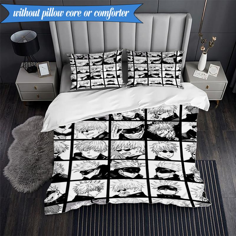 Jujutsu Curse Battle 3pcs K-pop Music Group Bedding set,Ideal for Bedroom, Dormitory,Including Duvet Cover And 2pcs Pillowcases,Fan Gifts
