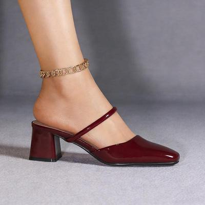2026 Sommer Damen Pantoletten Absatz Slip-On Mode Marke Damen Kleiderschuhe Blockabsatz 5cm Schwarz Rot Übergröße 42