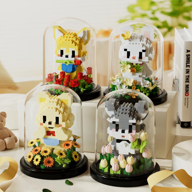 Chao Le Chuang Pet Garden Rose Rabbit Lego-Compatible Building Blocks Ornament Gift