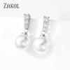 ZAKOL Simple Fashion Round Pearl Drop Earrings with Clear AAA Cubic Zirconia for Women Wedding Jewelry Birthday Gifts EP2863