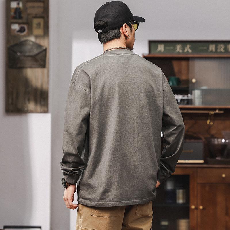 Fat Crew Neck American Vintage Pattern Printed Men's T-Shirt--Lightweight and wrinkle-resistant, versatile commuter long-sleeved sweater