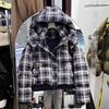 Winter new women's high-end plaid hooded short down jacket women's small thickened bread jacket