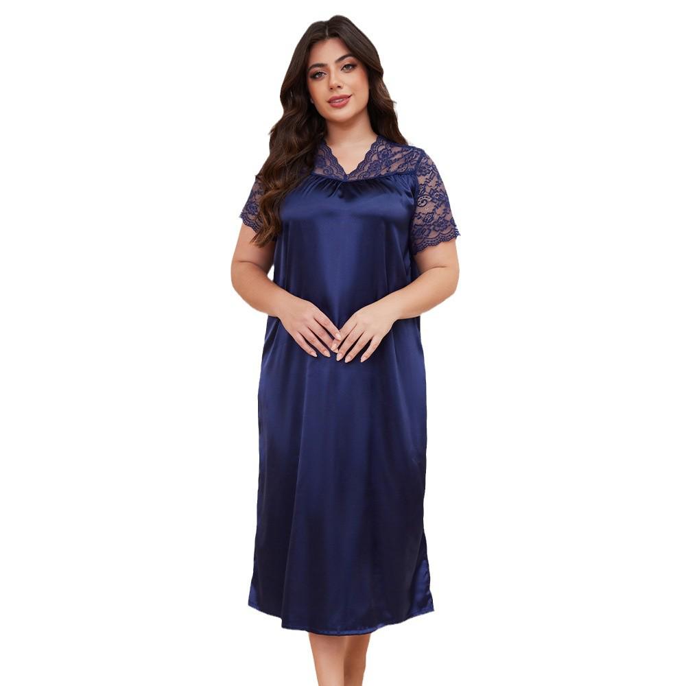 New Hot Plus Size Women's Ice Silk Short Sleeve Pajamas - Loose Casual Nightgown