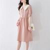 French Style Color Block Short Sleeve Midi Dress