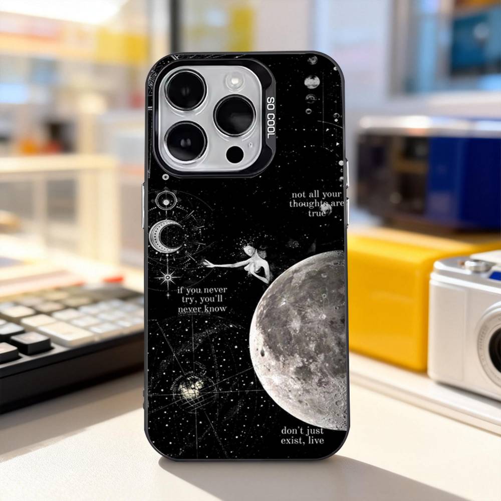 Moon Galaxy Universe Phone Case For iPhone 11,12,13,14,15,16,17,Pro,Max,Plus,E,Air,Mini IMD Matte Black