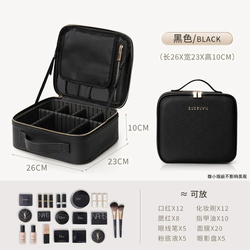 

Leather Cosmetic Bag Multifunctional Zipper Handheld Large Capacity Portable Travel Wash Storage Cosmetic Bag чёрный