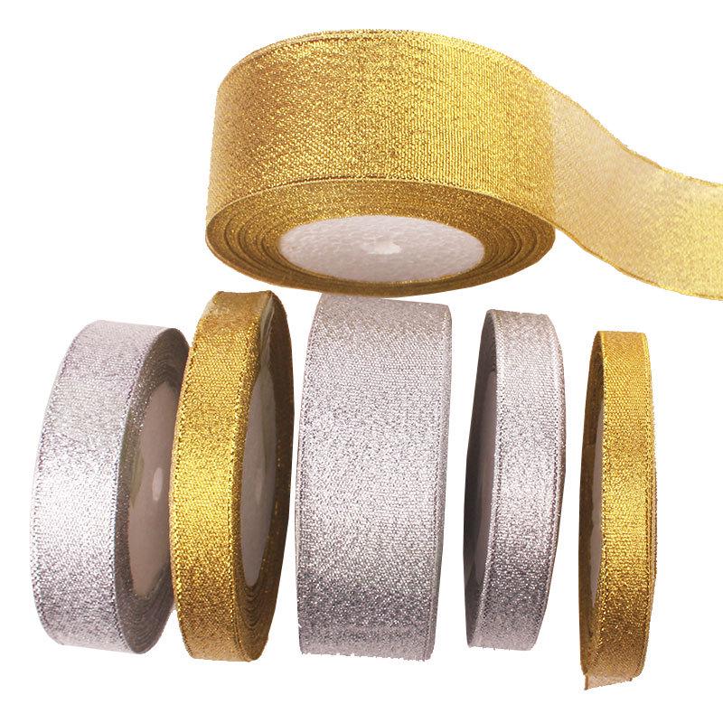 Satin Ribbon with Silver and Gold Glitter for Cake Decoration and Packaging
