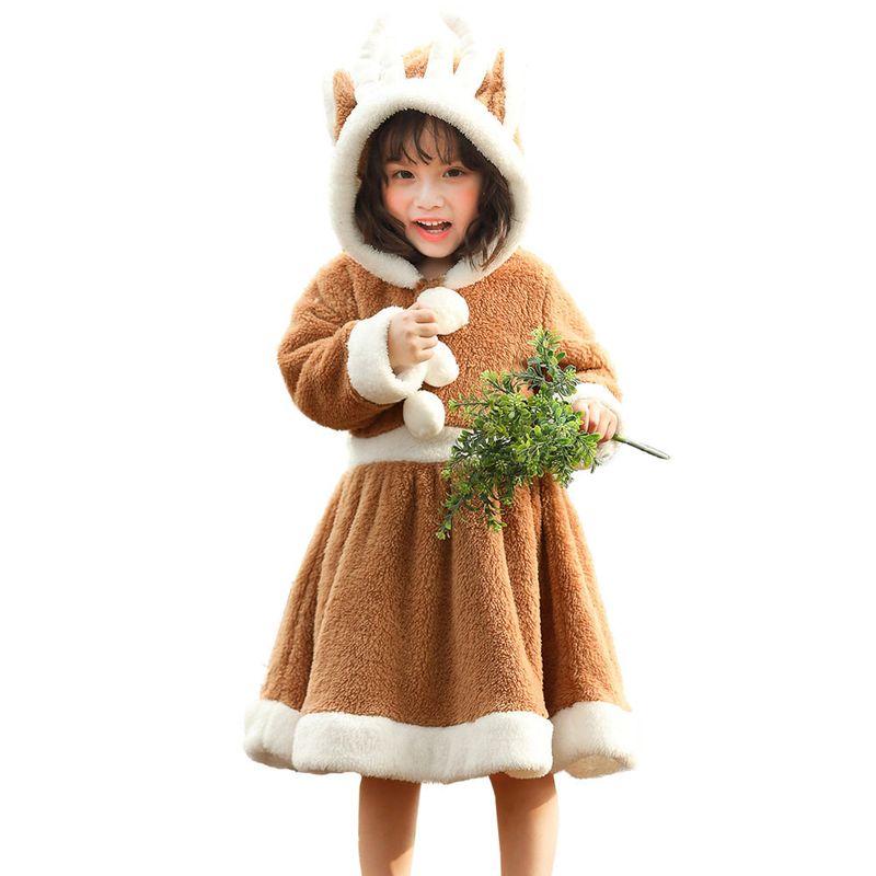 

Colorful Christmas Cosplay Animal Costume Christmas Reindeer Dress Role-Playing Coral Fleece Home Performance Outfit Khaki XS
