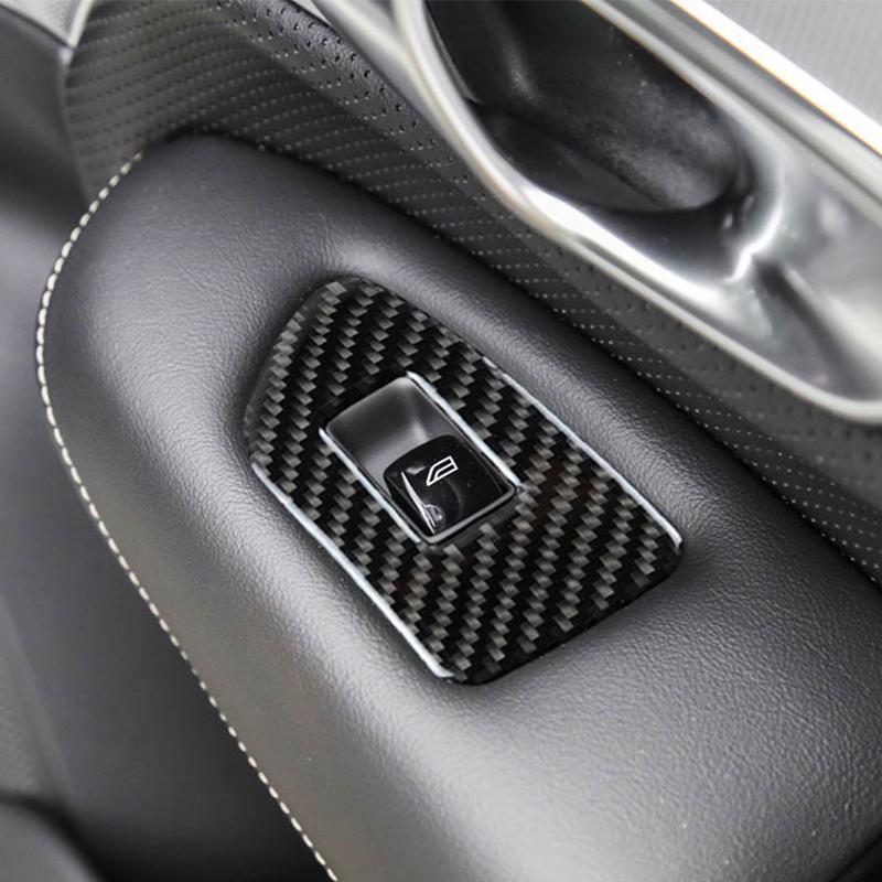 Car Styling Carbon Fiber Window Glass Lifting Buttons Frame Decoration Cover Trim For Volvo S90 V90 2016-2020 Interior Stickers
