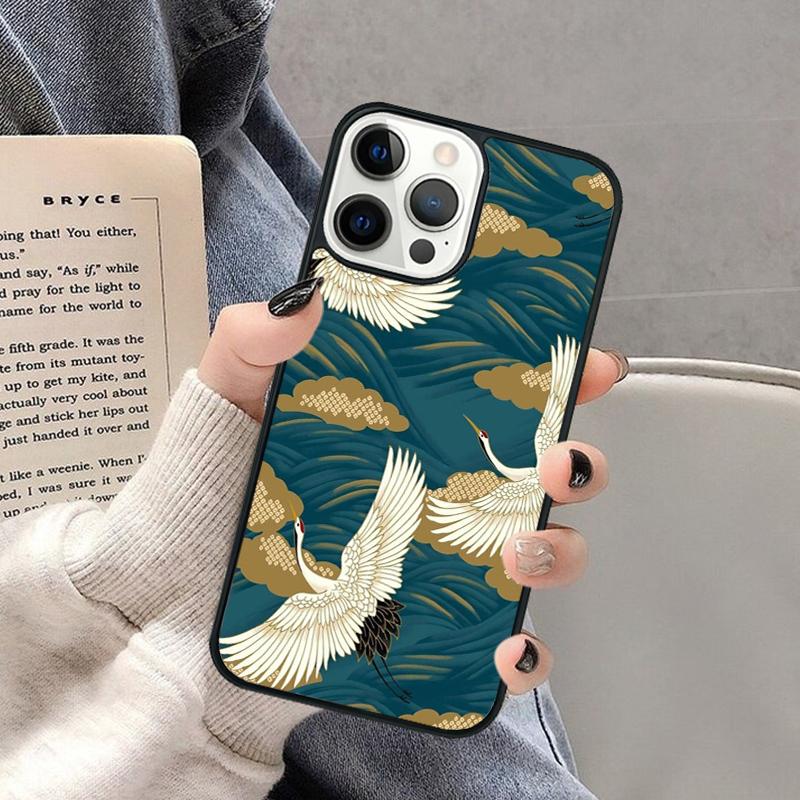 Japanese Cranes Art Phone Case for iPhone 17 Air 16 16e 15 Plus for Apple 13 11 12 14 Pro Max Cover coque Shell