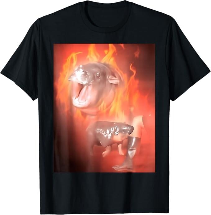 Moo Deng Bouncy Pig in Thai Fire Picture The Cute Baby Hippo T-Shirt Unisex T-Shirt XL