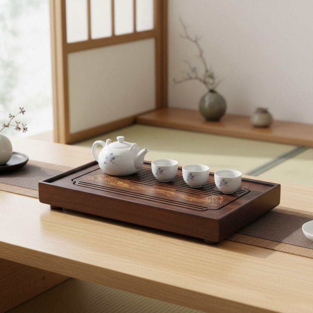 Bamboo Chinese Kungfu Tea Tray Engrave Pattern Tea Serving Tray Simple Tea Drainage Board  Office