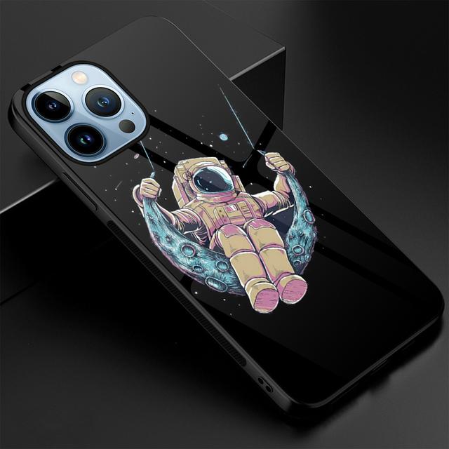 Cartoon Cute Astronaut Case For Iphone 14 13 12 11 Pro Max Mini Xs Xr X 7 8 6s Plus Se 2022 Glass Cover Protection Shell Fundas