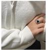 S925 Silver Korean Aventurine and Black Agate Statement Ring