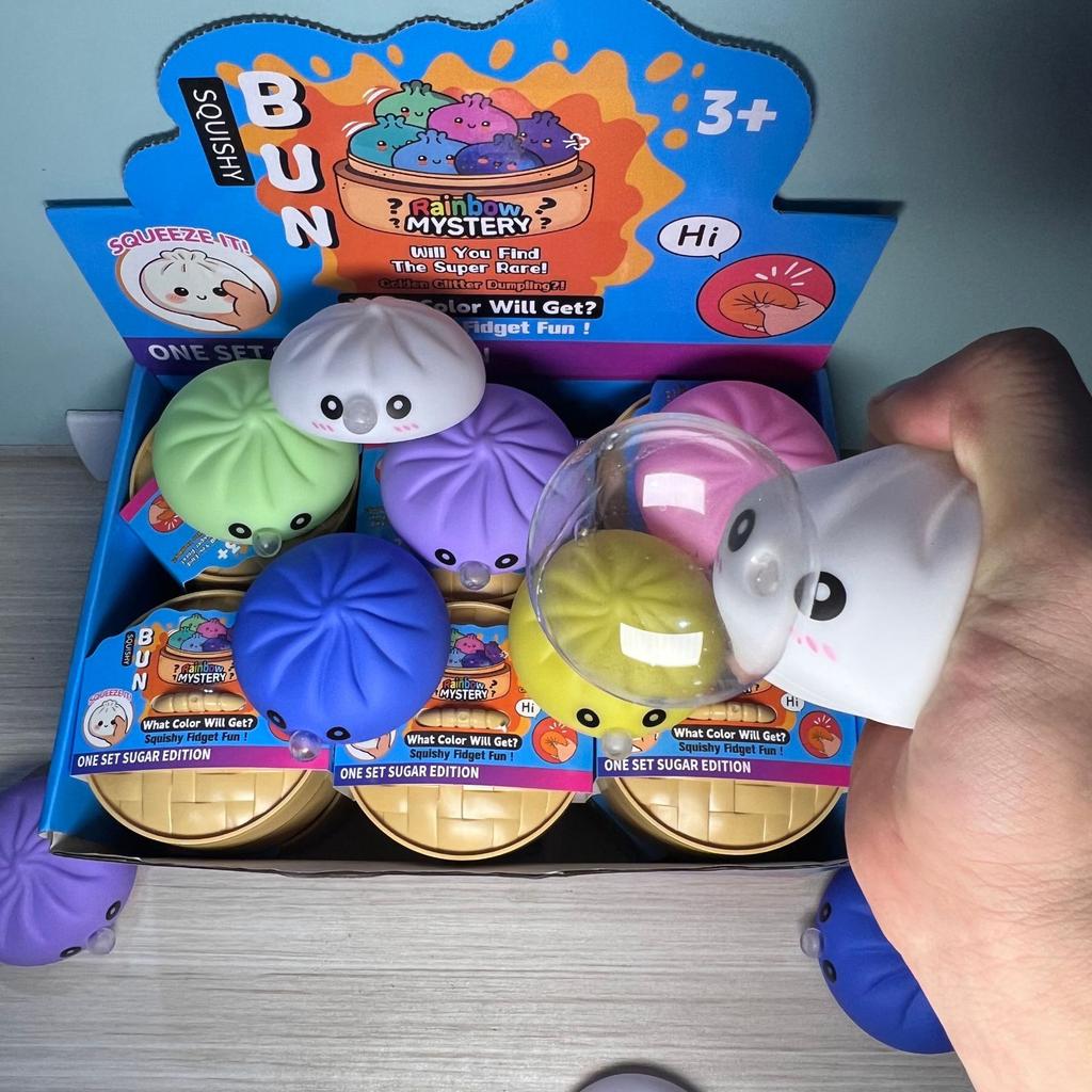 New 1-6pcs Bubble-Blowing Dumpling Squishy Stress Balls with Steamer, Soft Colorful Stress Relief Toy, ASMR Stress Relief Ball