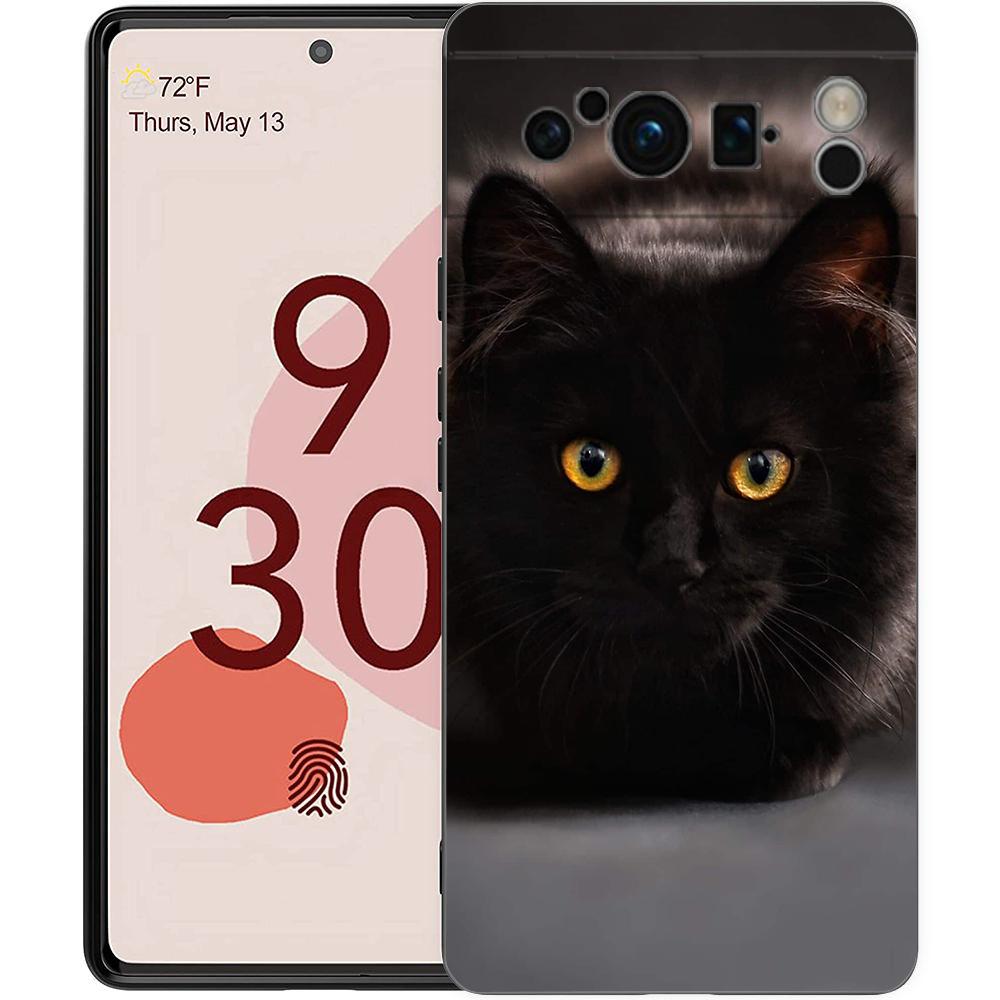 Black Cat Phone Case For Google Pixel 9 8 7 6 Pro XL 8A 6A 7A 5G Soft Shockproof TPU Black Cover Fundas