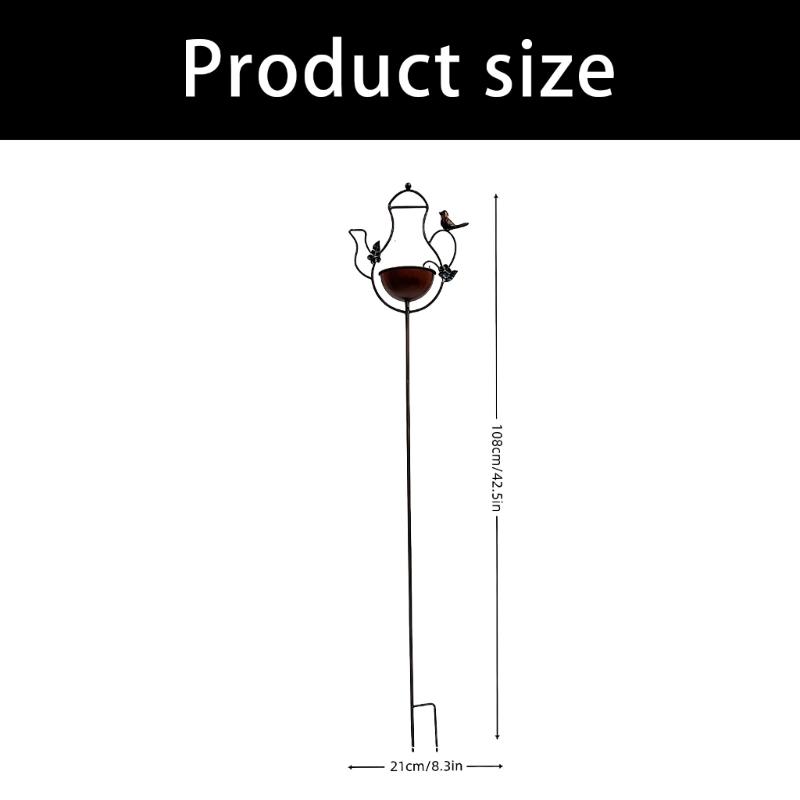 Iron Garden Stake Bird Feeder Piece with Watering Can Shape, Outdoor Lawn Display for Flower Spots and Yard Space, Approx. 8.3 x 42.5 In