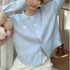 2025 Early Spring Women's Fashion Jacket Gentle Wind Lazy Soft Waxy Light Blue Knitted Sweater Jacket
