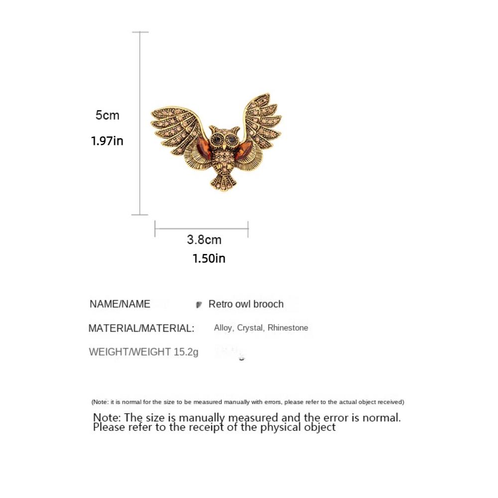 Luxury Rhinestone Owl Shape Pin Temperament Ancient Bronze Owl Corsage Vintage Owl Brooch Women