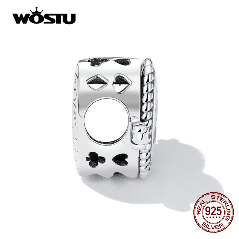 WOSTU Breloques en argent Sterling 925 véritable pour femmes, jolies perles d'horloge en forme de cœur rouge, adaptées aux bracelets et colliers originaux, bijoux fins, cadeaux