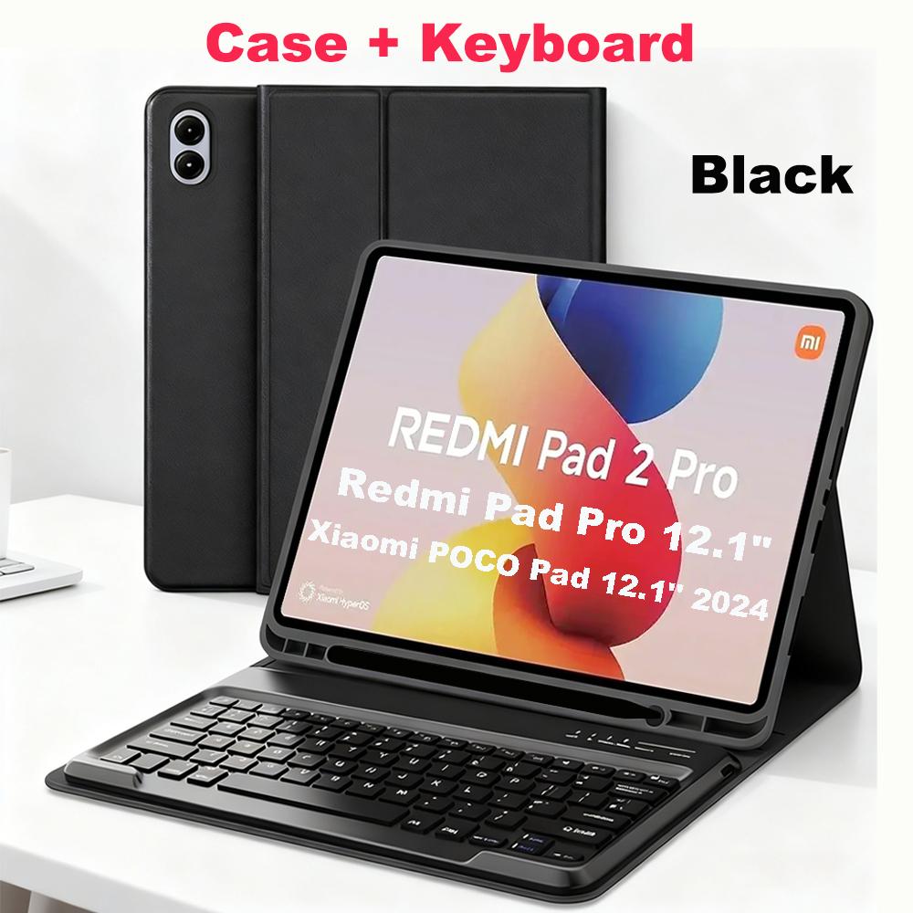 Etui do Redmi Pad 2 Pro 12.1/Redmi Pad Pro 12.1 cala, Pokrowiec z klawiaturą Bluetooth dla POCO Pad 12.1 cala