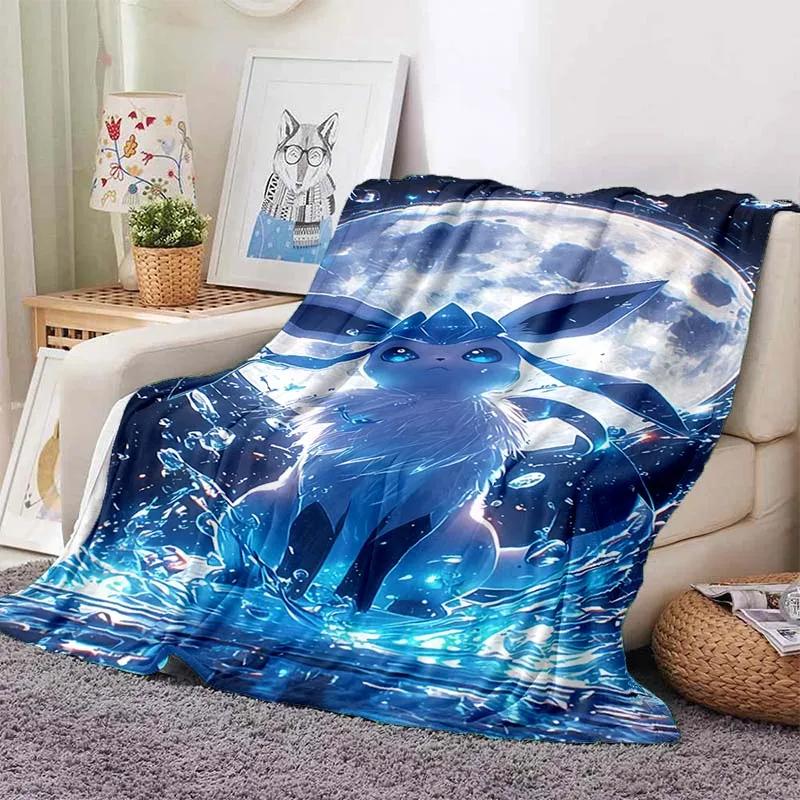 Cartoon Warme Weiche Pokémon Evoli Decke Flauschige Sofa karierte Plüsch Tagesdecke Winter Vier Jahreszeiten Überwurfdecke für Sofa Bett