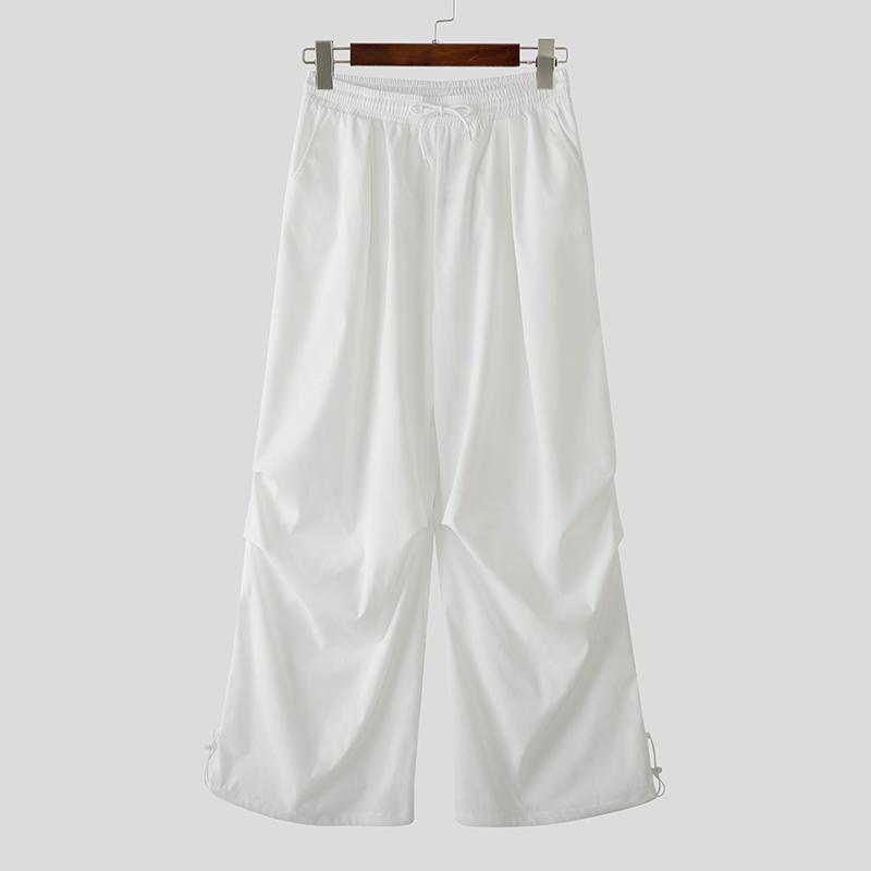 INCERUN Men Pants Casual Elastic Waist Long Ruffled Cargo Trousers