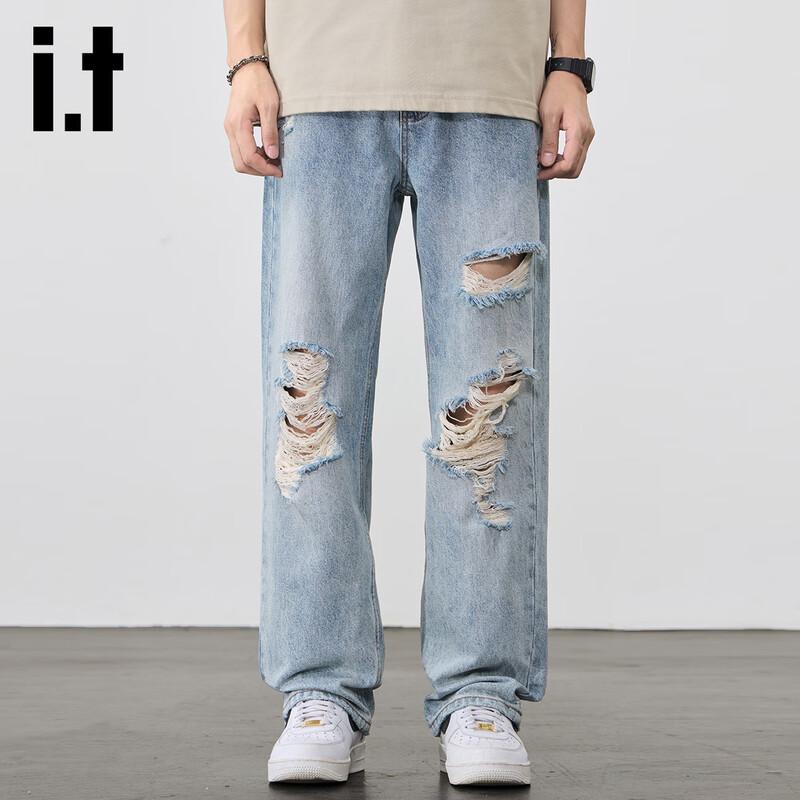 Izzue IT Men's Ripped Straight-Leg Jeans