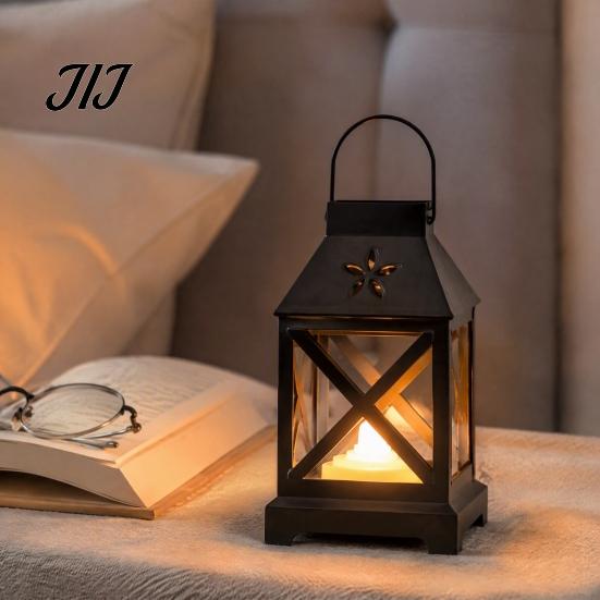 Party Mood Lighting Decorative Lantern with LED Candle, Battery Operated Flickering Flame Lamp, Vintage Night Lamp Hanging Lanterns, Flameless Candle