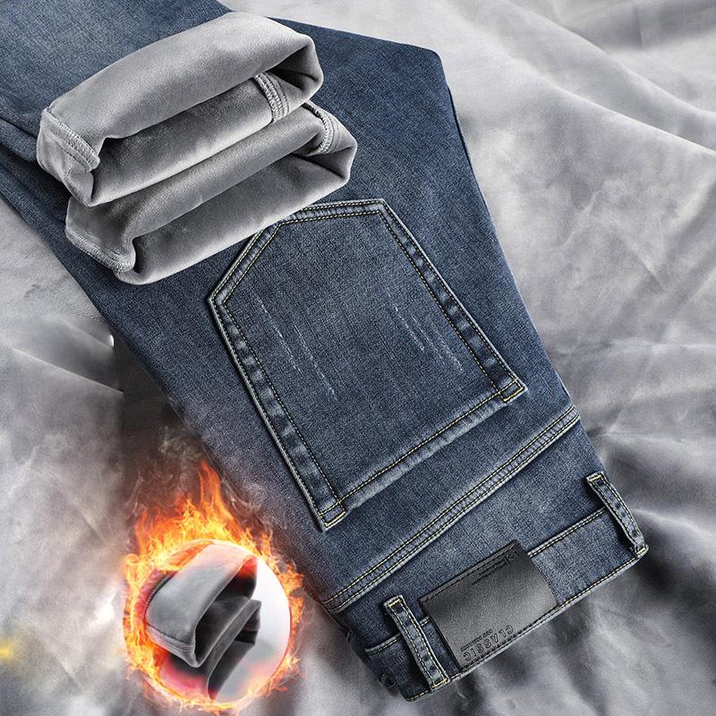 Spring And Autumn Winter New Men'S Plush/Regular Jeans Slimming Straight Stretch Business Versatile Long Pants