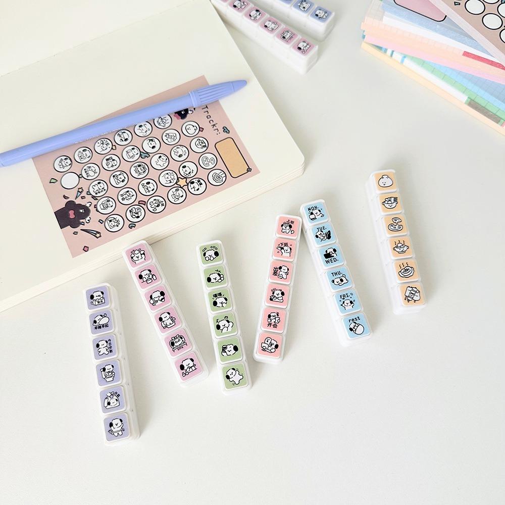 Kawaii 6 Designs Decorative Stamps Diy Crafts Cartoon Scrapbooking Stamp Multipurpose Press Inkpad Stamps Journal Planner