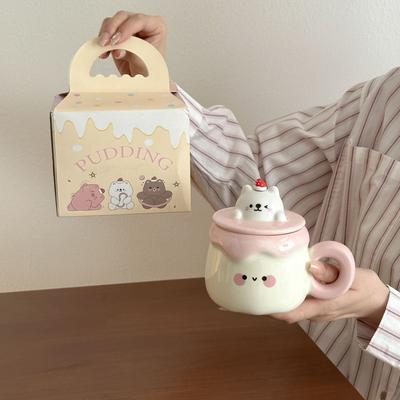Geschenk Keramikbecher mit Deckel Löffel Niedlicher Puddingbecher Praktisches Souvenir für Mädchen Beste Freundinnen und Schwestern Bedeutungsvoll