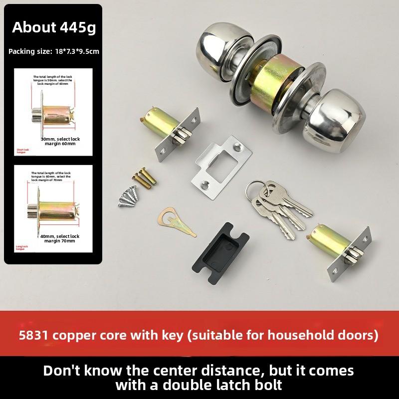Stainless Steel Spherical Wooden Door Lock Bathroom Toilet Door Lock 5831 Ball Lock