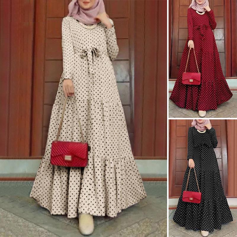 

Creative Style 2021 Winter Casual Women s Polka Dot Round Neck Large Swing Dress XL бежевий