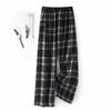 Summer men's cotton and silk pajama pants plaid home pants loose can be worn outside beach long pants youth artificial cotton