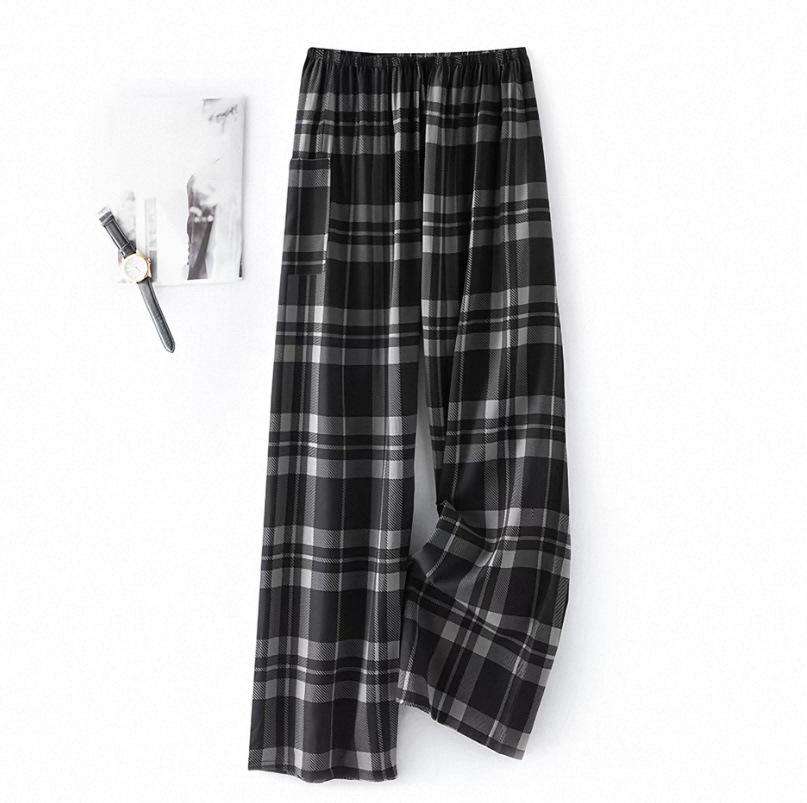 Summer men's cotton and silk pajama pants plaid home pants loose can be worn outside beach long pants youth artificial cotton