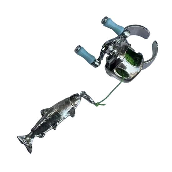 Collar con Colgante de Carrete de Pesca Miniatura con Manivela Giratoria Guía de Hilo Extraíble Llavero de Accesorios de Pesca Multiusos Colgante para Mochila