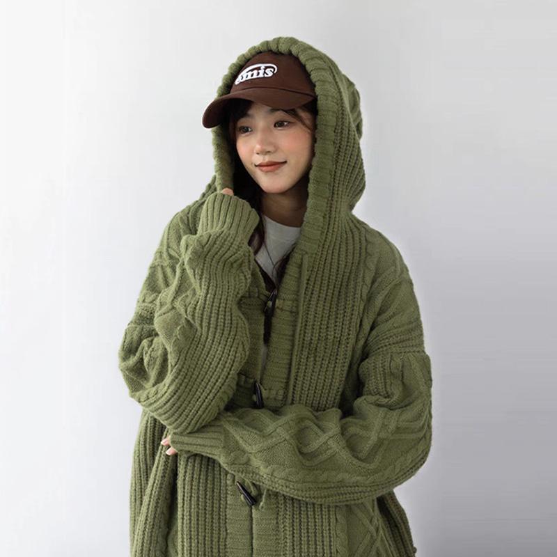 Podzimní dámské kardigany s kapucí Dámské Čisté Vintage Jemné Měkké Volnočasové Streetwear Studenti Mladé Jednoduché Svetry Korejský Styl