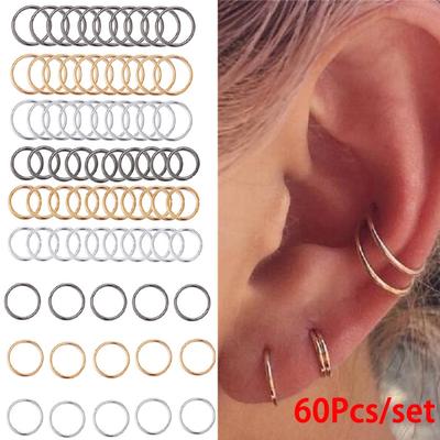60 stücke Mode Gold Silber Kleine Runde Creolen Für Frauen Vintage Schwarz Ohr Ringe Körper Hoop Piercing Ohrringe Set Schmuck