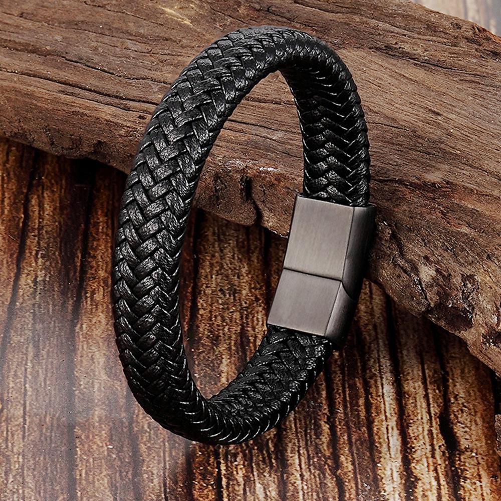 2026 European and American Bracelets, Bracelets, Black Woven Leather Bracelets, European and American Fashion Men s and Women s Bracelets. 20.5CM