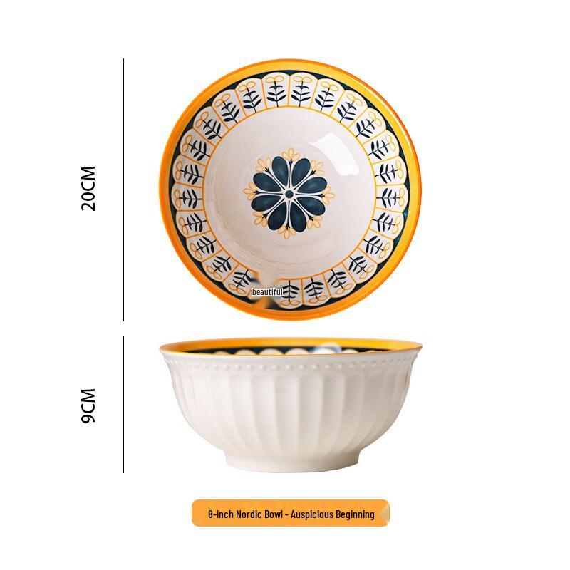Jingbaodi Good Luck Ceramic Japanese 8-inch Soup Bowl Set