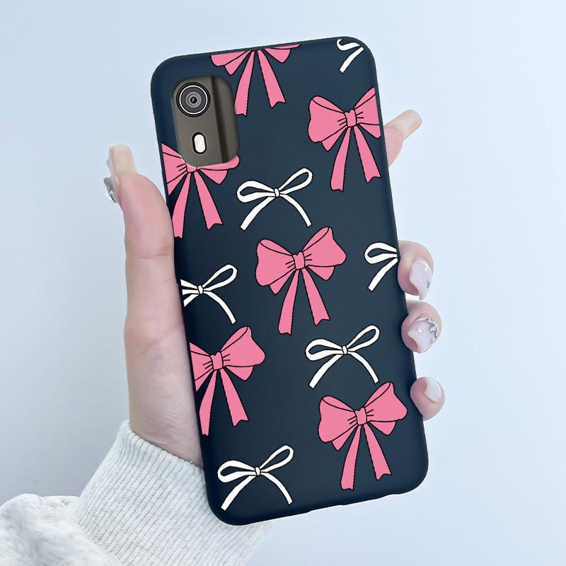 For Nokia C02 Phone Case Cute Funny Love Rabbit Animal Black Matte Soft TPU Protective Back Cover for Nokia C2 2nd Edition Case