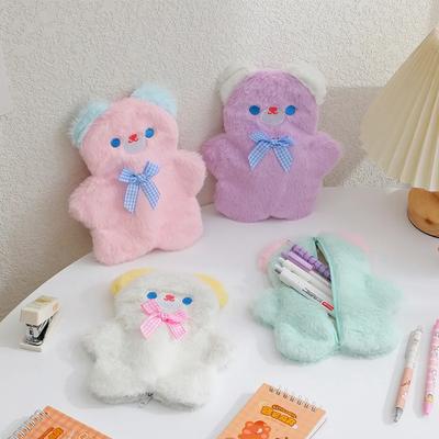Stationery Bags Korean Style Large Capacity Kawaii Plush Pencil Bags Desktop Storage Bag Bear Pencil Pouch Student Storage Bag