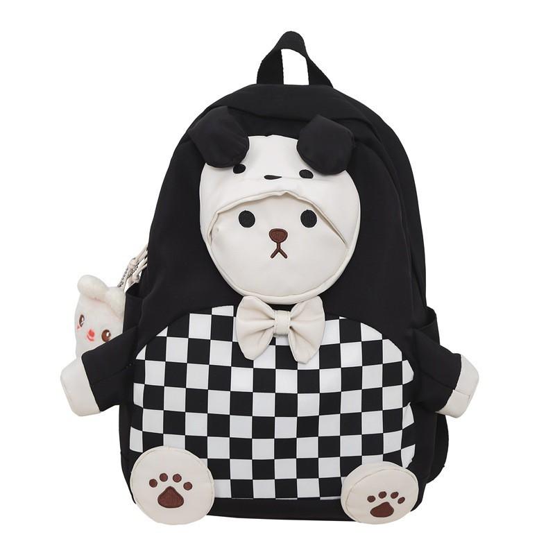 

All-matching Cute Puppy Checkerboard Backpack College Students Funny Style Children s Outing Schoolbag