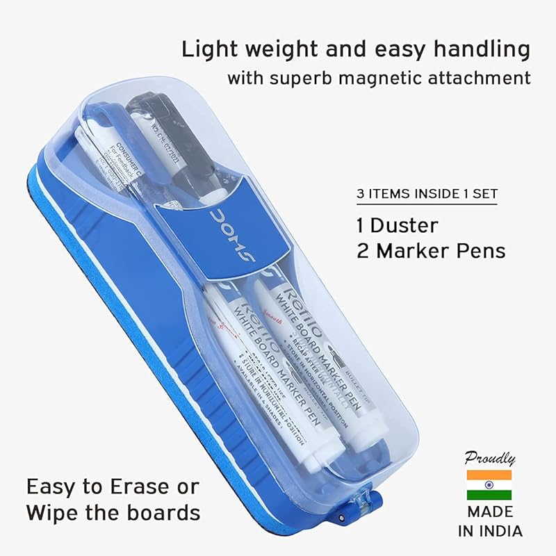 

DOMS Fine Magnetic Whiteboard Duster Marker Set | Easy to Wipe | Refillable White Board Marker with Good Grip | Set of 2 1 count (Pack of 1) разноцветный