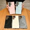 Plating Soft Bumper Quicksand Textured Leather Case For Samsung Galaxy S25 Ultra S24 Plus S23 Camera Protection Silicone Cover
