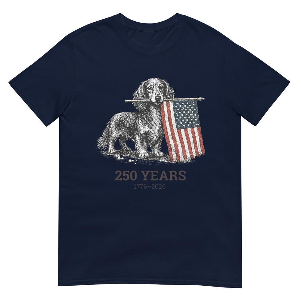 Cute Long Haired Dachshund American Flag 250 Years 17762026 TShirt S