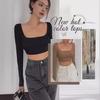 Women's Sexy Long-Sleeved Crop Top - Seamless Square Neck Fashion T-Shirt